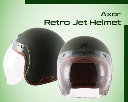 Axor Retro Jet Open Face Helmet Dull Battle Green