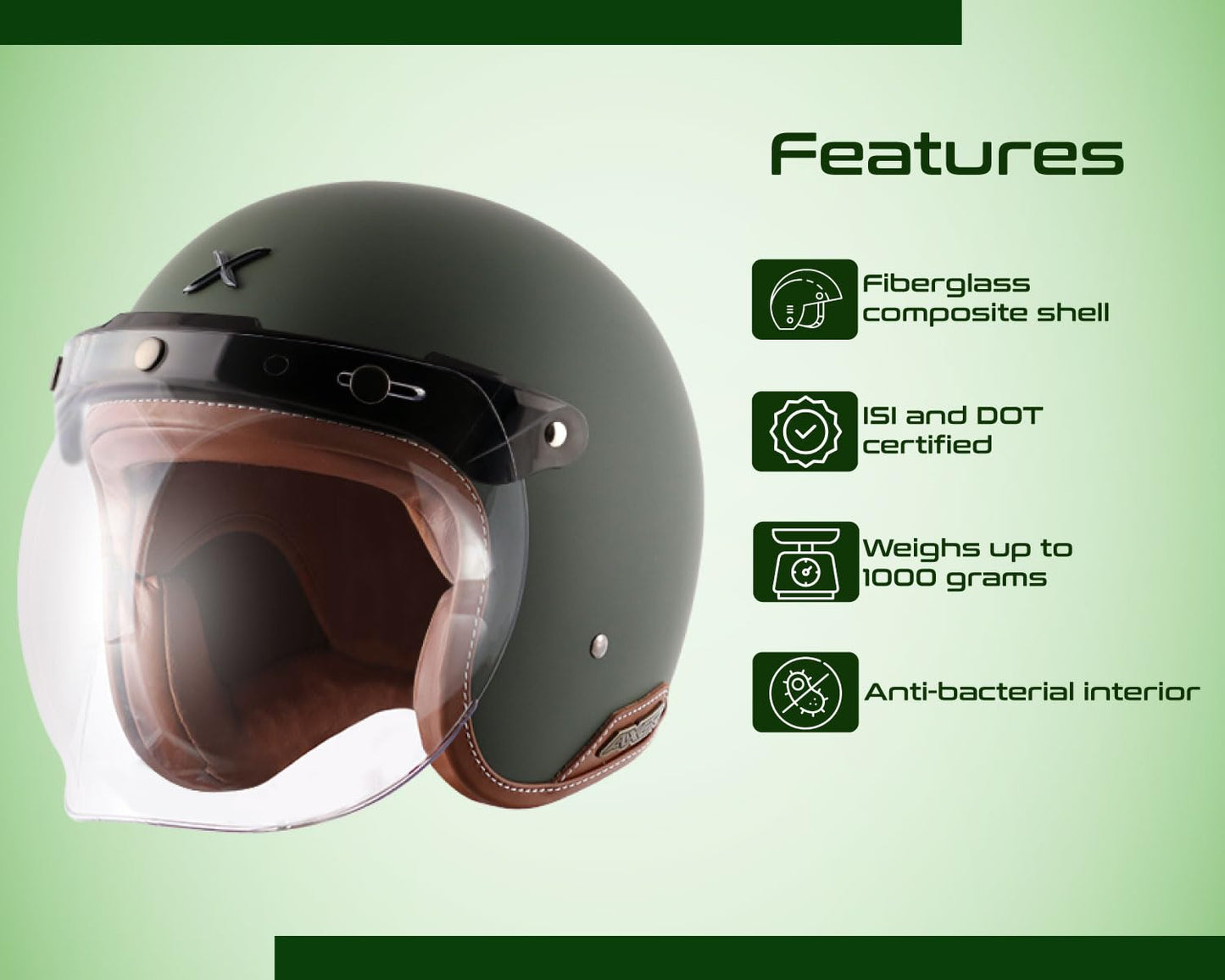 Axor Retro Jet Open Face Helmet Dull Battle Green