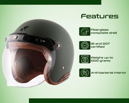 Axor Retro Jet Open Face Helmet Dull Battle Green