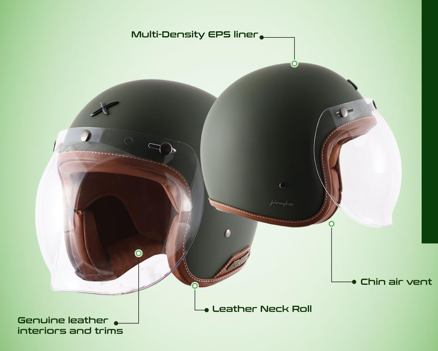 Axor Retro Jet Open Face Helmet Dull Battle Green