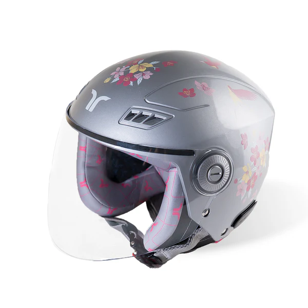 BLOSSOM SILVER HAZA CUCOON WOMEN HALF FACE HELMET SIZE -M