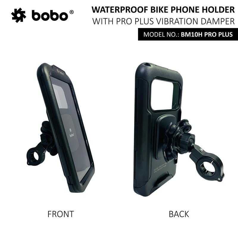 BOBO BM10H PRO Plus Handlebar Mount with PRO Plus Vibration Damper, Fully Waterproof BikeMotorcycleScooter Mobile Phone Holder Mount, Ideal for Maps and GPS Navigation (Black)