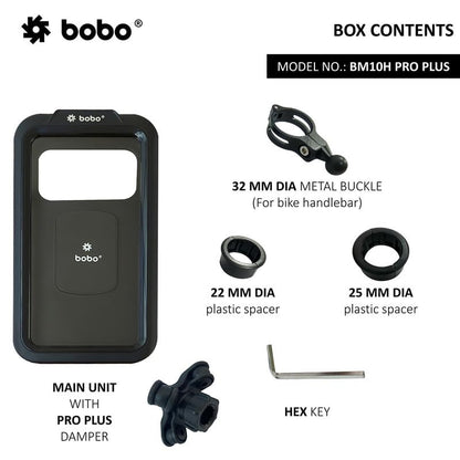 BOBO BM10H PRO Plus Handlebar Mount with PRO Plus Vibration Damper, Fully Waterproof BikeMotorcycleScooter Mobile Phone Holder Mount, Ideal for Maps and GPS Navigation (Black)