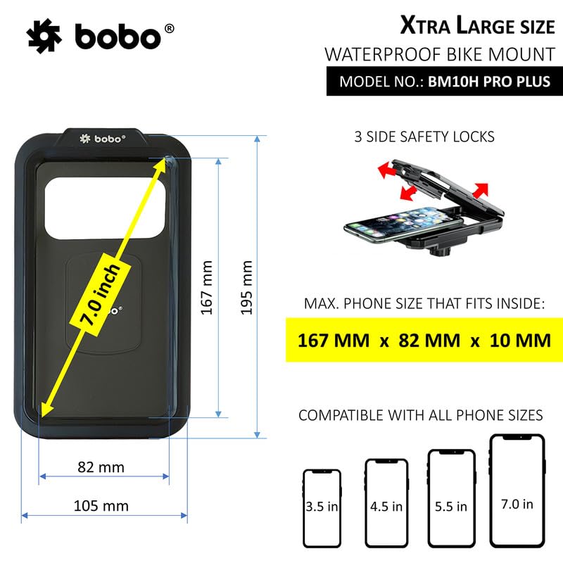 BOBO BM10H PRO Plus Handlebar Mount with PRO Plus Vibration Damper, Fully Waterproof BikeMotorcycleScooter Mobile Phone Holder Mount, Ideal for Maps and GPS Navigation (Black)