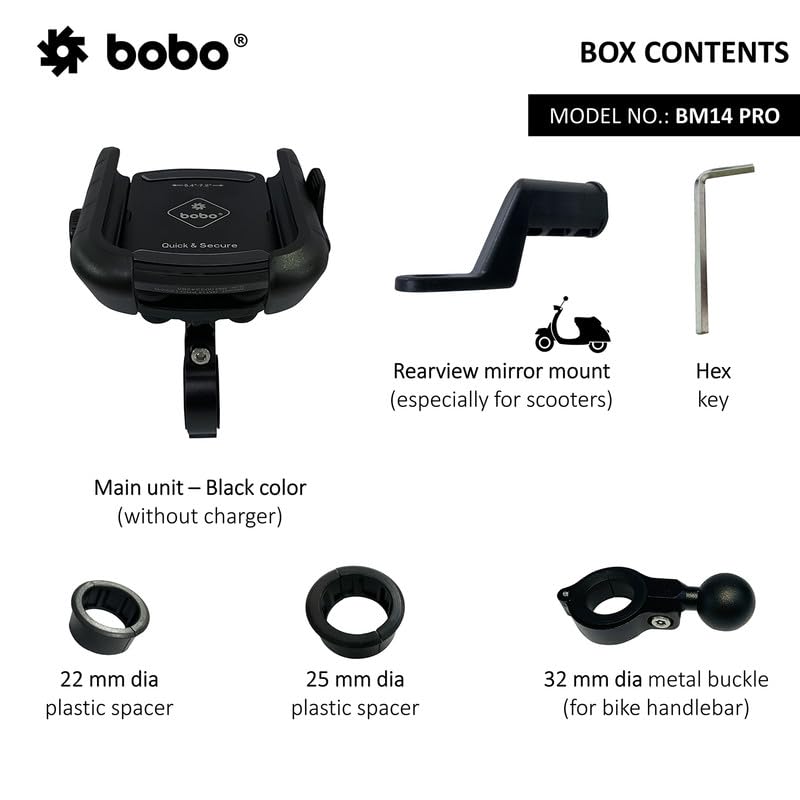 BOBO BM14 PRO Quick Release with Vibration Controller Waterproof Bike Motorcycle Scooter Mobile Phone Holder Mount,for Maps and GPS Navigation