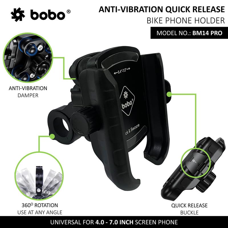BOBO BM14 PRO Quick Release with Vibration Controller Waterproof Bike Motorcycle Scooter Mobile Phone Holder Mount,for Maps and GPS Navigation