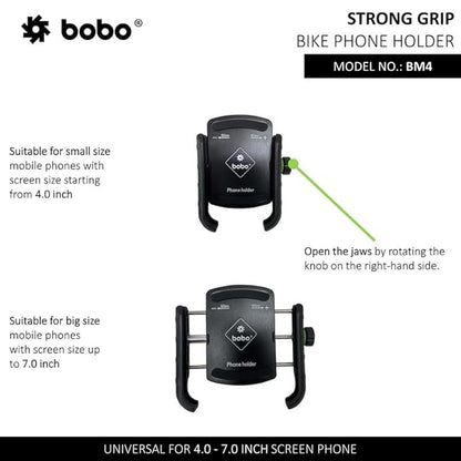 BOBO BM4 Jaw-Grip Waterproof Bike Motorcycle Scooter Mobile Phone Holder Mount, Ideal for Maps and GPS Navigation