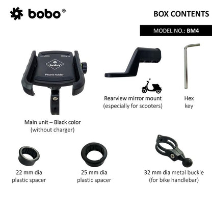 BOBO BM4 Jaw-Grip Waterproof Bike Motorcycle Scooter Mobile Phone Holder Mount, Ideal for Maps and GPS Navigation