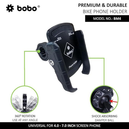 BOBO BM4 Jaw-Grip Waterproof Bike Motorcycle Scooter Mobile Phone Holder Mount, Ideal for Maps and GPS Navigation