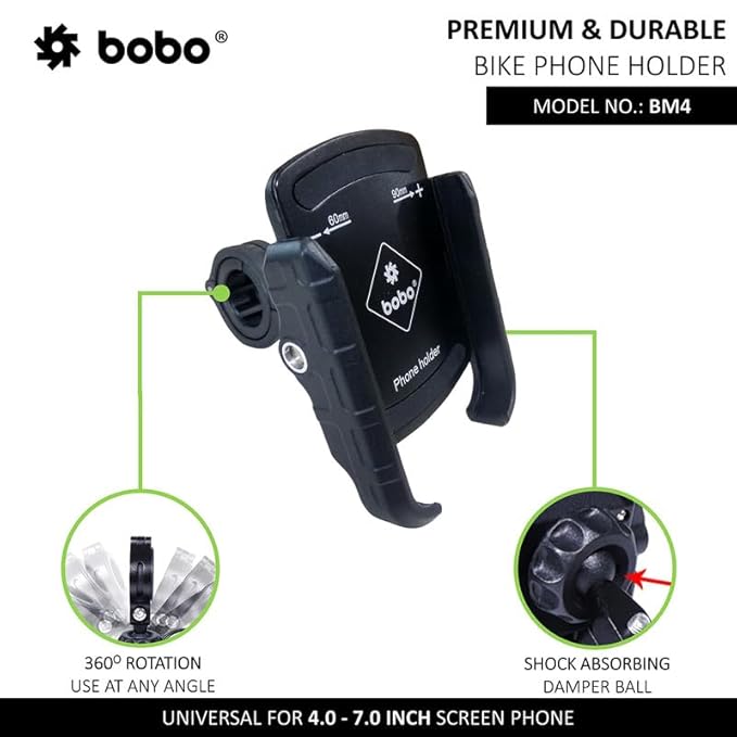 BOBO BM4 Jaw-Grip Waterproof Bike Motorcycle Scooter Mobile Phone Holder Mount, Ideal for Maps and GPS Navigation