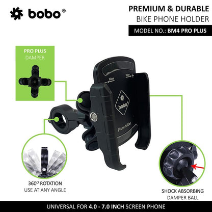 BOBO BM4 PRO PLUS  Bike Phone Holder with PRO PLUS Vibration Damper Motorcycle Mobile Mount