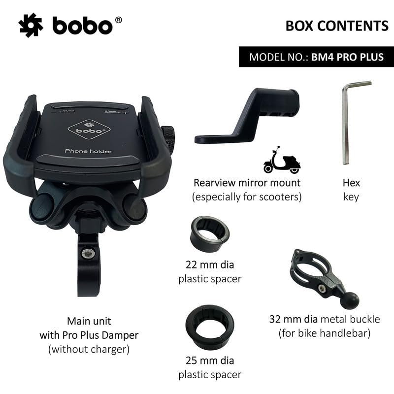 BOBO BM4 PRO PLUS  Bike Phone Holder with PRO PLUS Vibration Damper Motorcycle Mobile Mount