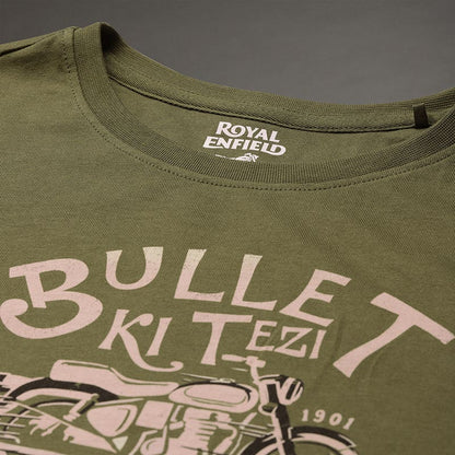 ROYAL ENFIELD BULLET KI TEZI KAR DELA CRAZY TSHIRT OLIVE