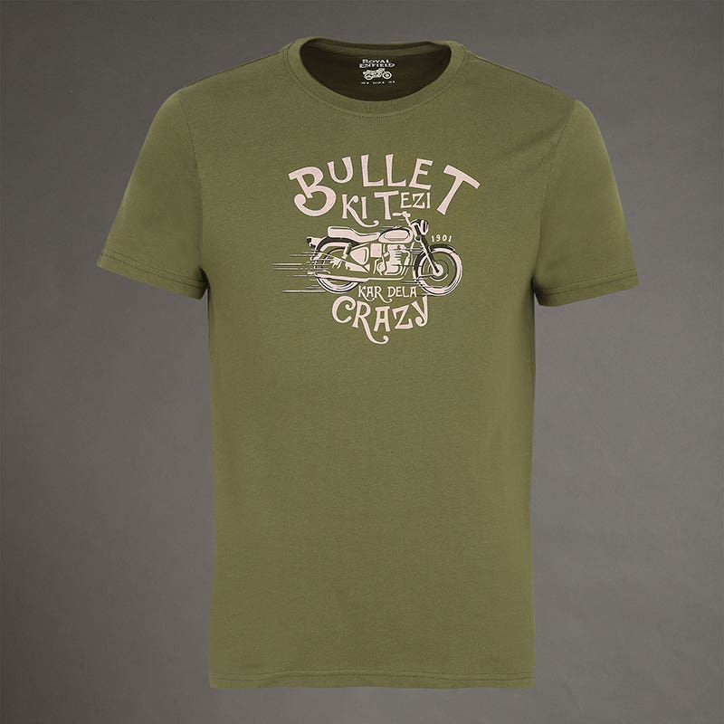 ROYAL ENFIELD BULLET KI TEZI KAR DELA CRAZY TSHIRT OLIVE