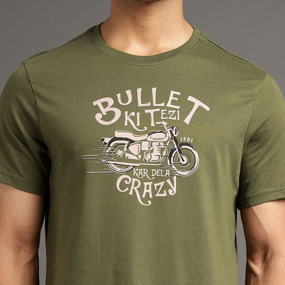 ROYAL ENFIELD BULLET KI TEZI KAR DELA CRAZY TSHIRT OLIVE