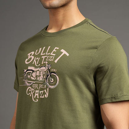 ROYAL ENFIELD BULLET KI TEZI KAR DELA CRAZY TSHIRT OLIVE