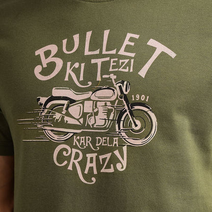 ROYAL ENFIELD BULLET KI TEZI KAR DELA CRAZY TSHIRT OLIVE