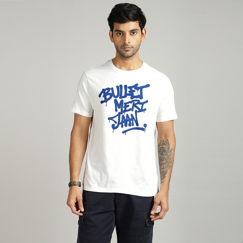 ROYAL ENFIELD BULLET MERI JAAN GRAFFITI T SHIRT WHITE
