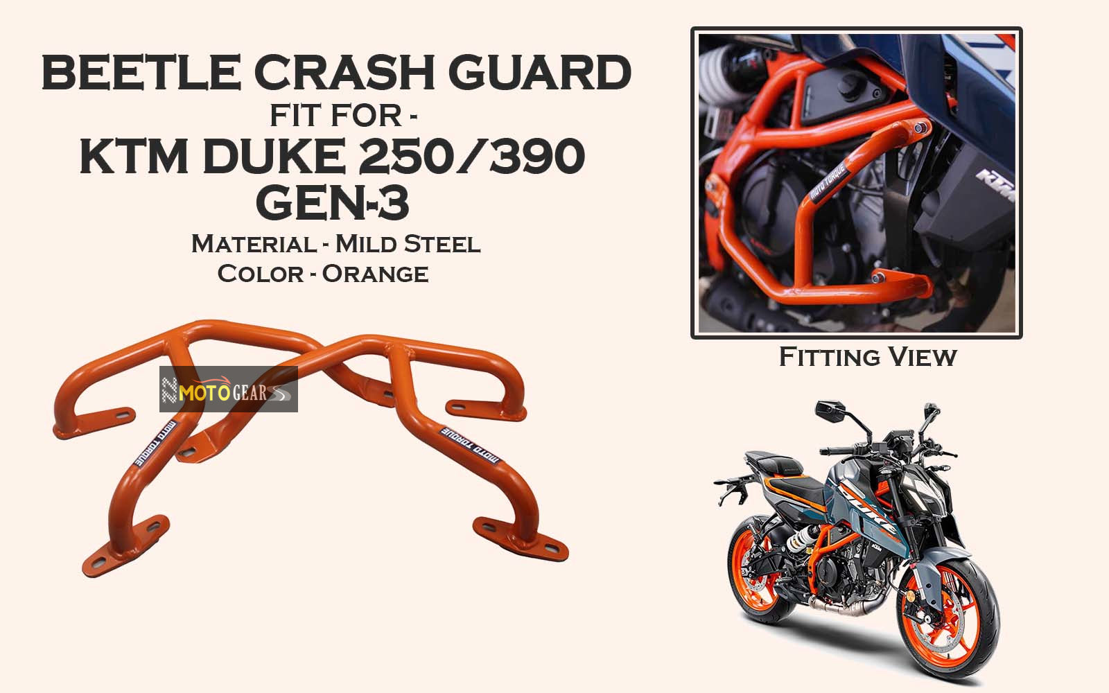 Moto Torque Beetle Crash Guard For KTM Duke 250/390 Gen-3