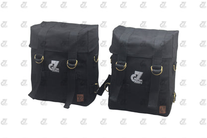 Black Canvas Pannier Bag Pair With Saddle Stay Pair Fit for Royal Enfield New Classic 350