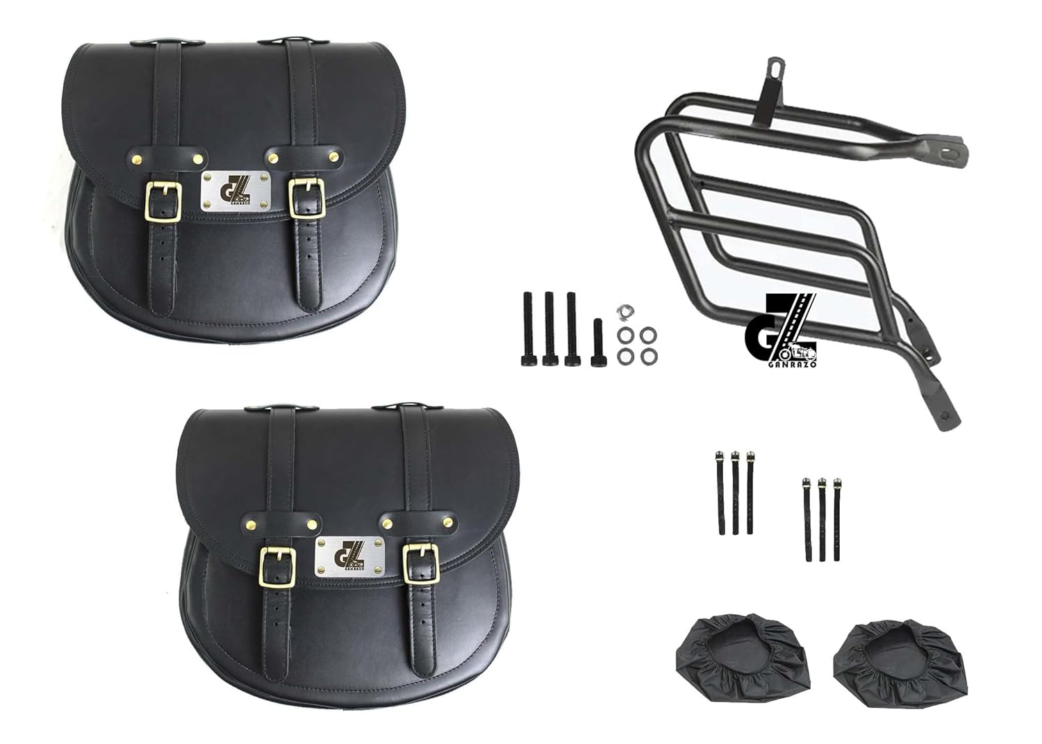 Black Leather Saddle Bag with Saddle Stay Pair for Meteor 350