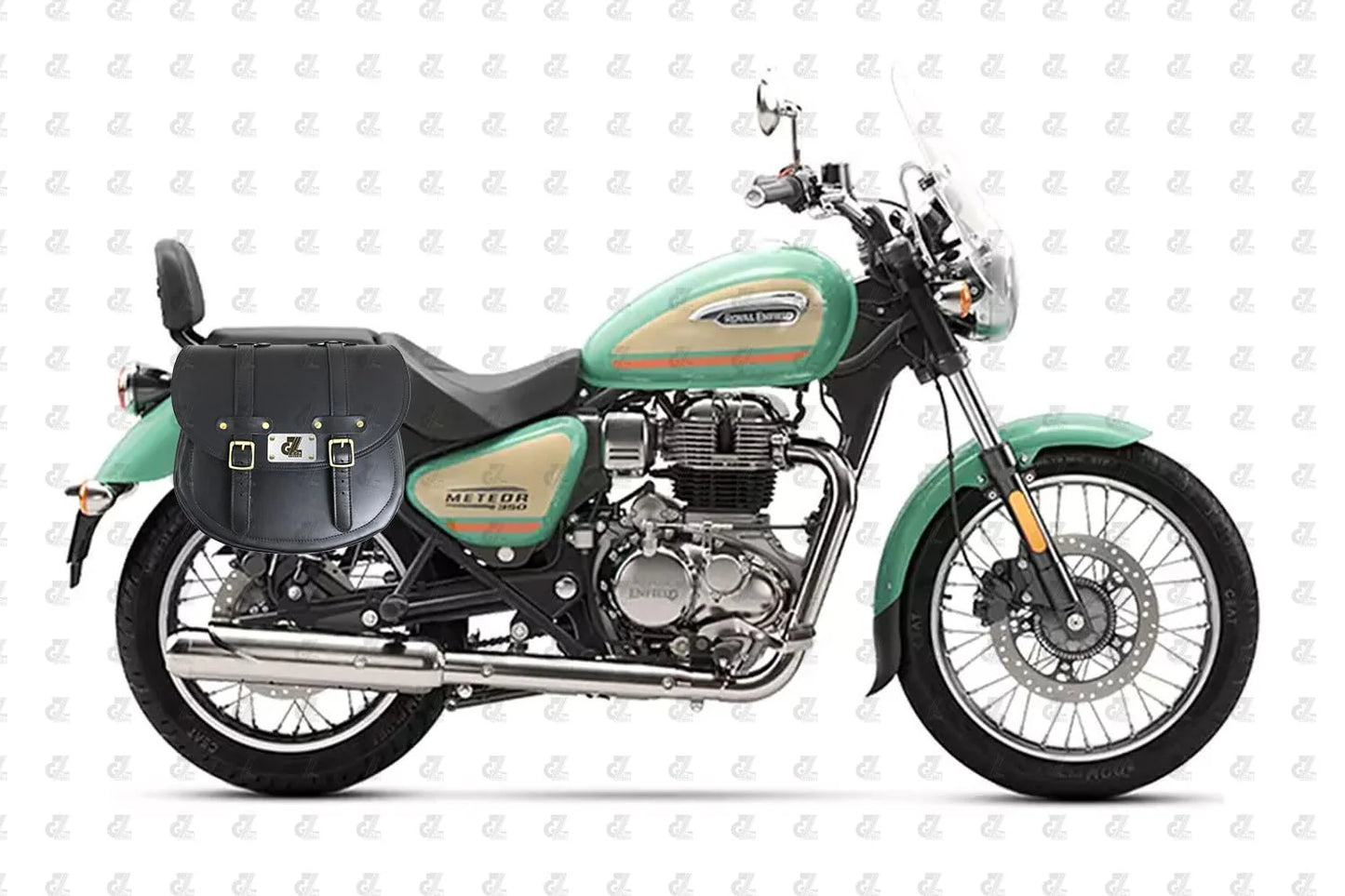 Green Leather Saddle Bag with Saddle Stay Pair for Meteor 350