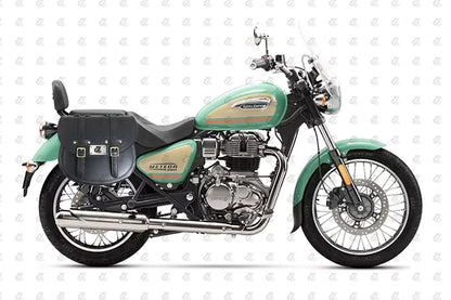 Green Leather Saddle Bag with Saddle Stay Pair for Meteor 350