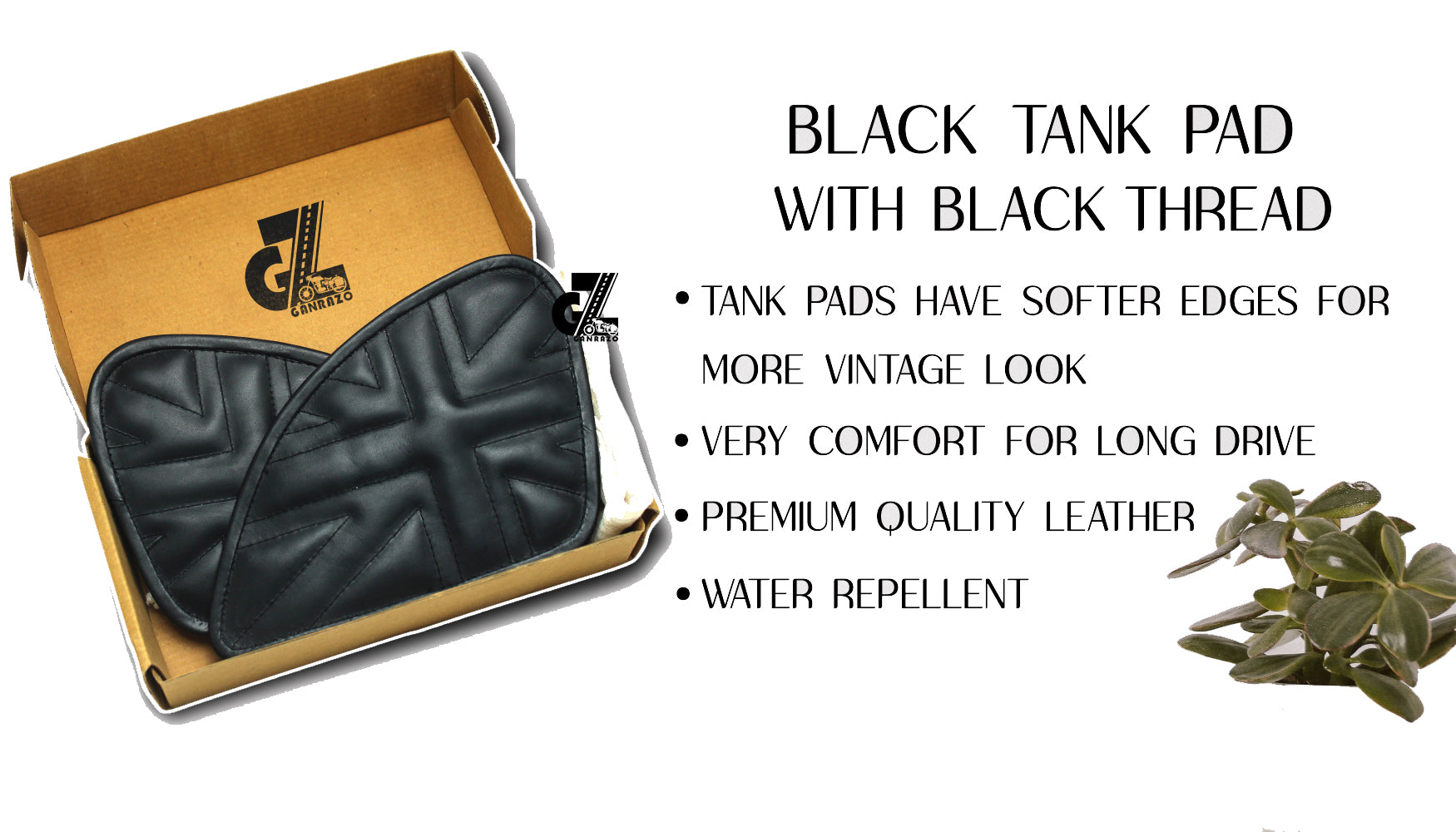 Union Jack Black Tank Pad with Black Thread Genuine Leather for Royal Enfield Himalayan 411