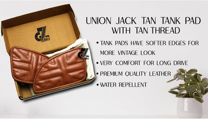 Leather Union Jack Tan Tank Pad with Tan Thread Genuine Leather for Royal Enfield Continental Gt 650