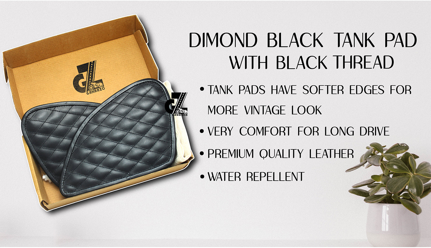 Diamond Black Tank Pad with Black Thread Genuine Leather for Royal Enfield Himalayan 411