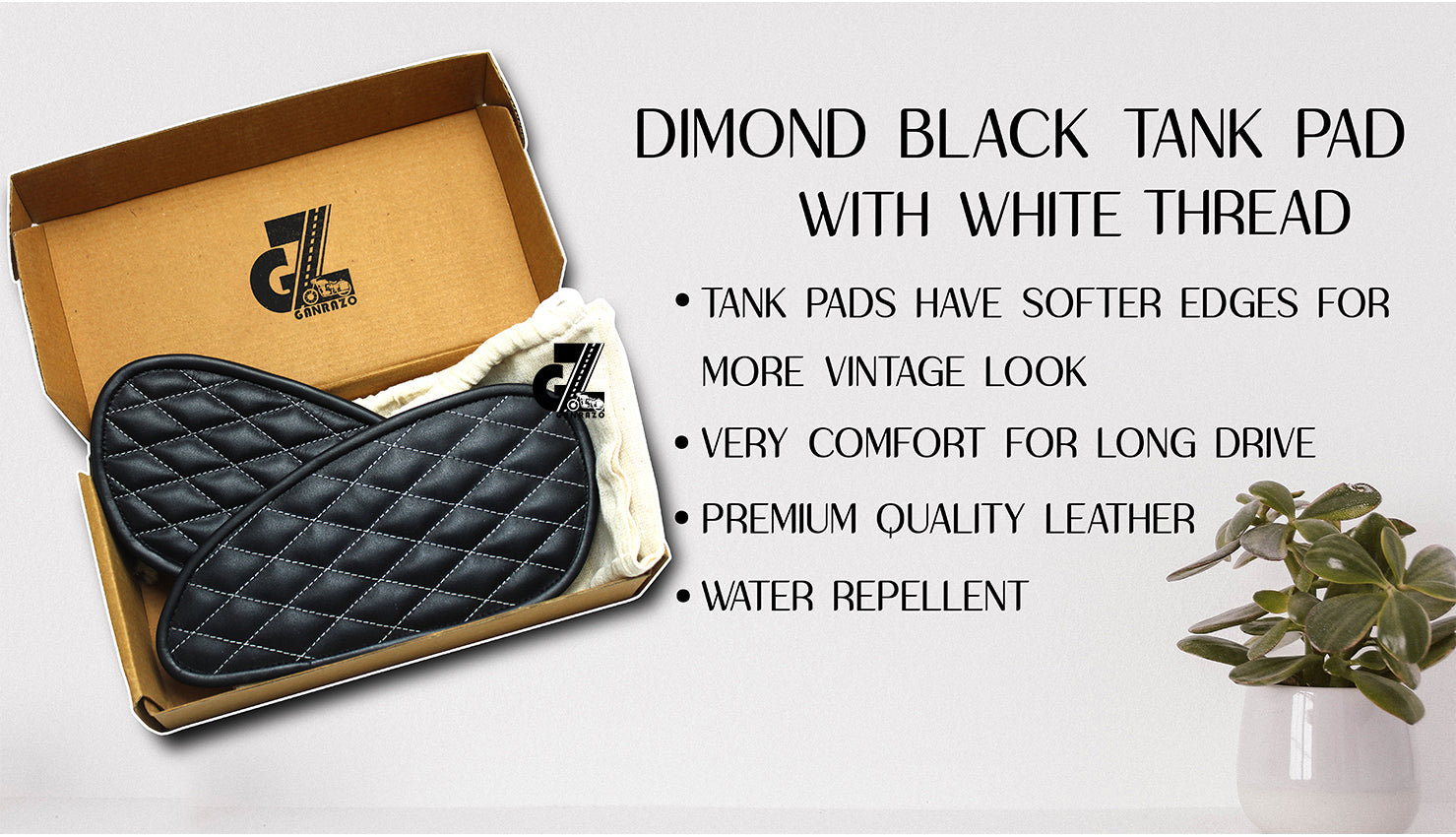 Leather Dimond Black Tank Pad with White Thread Genuine Leather for Royal Enfield Interceptor 650