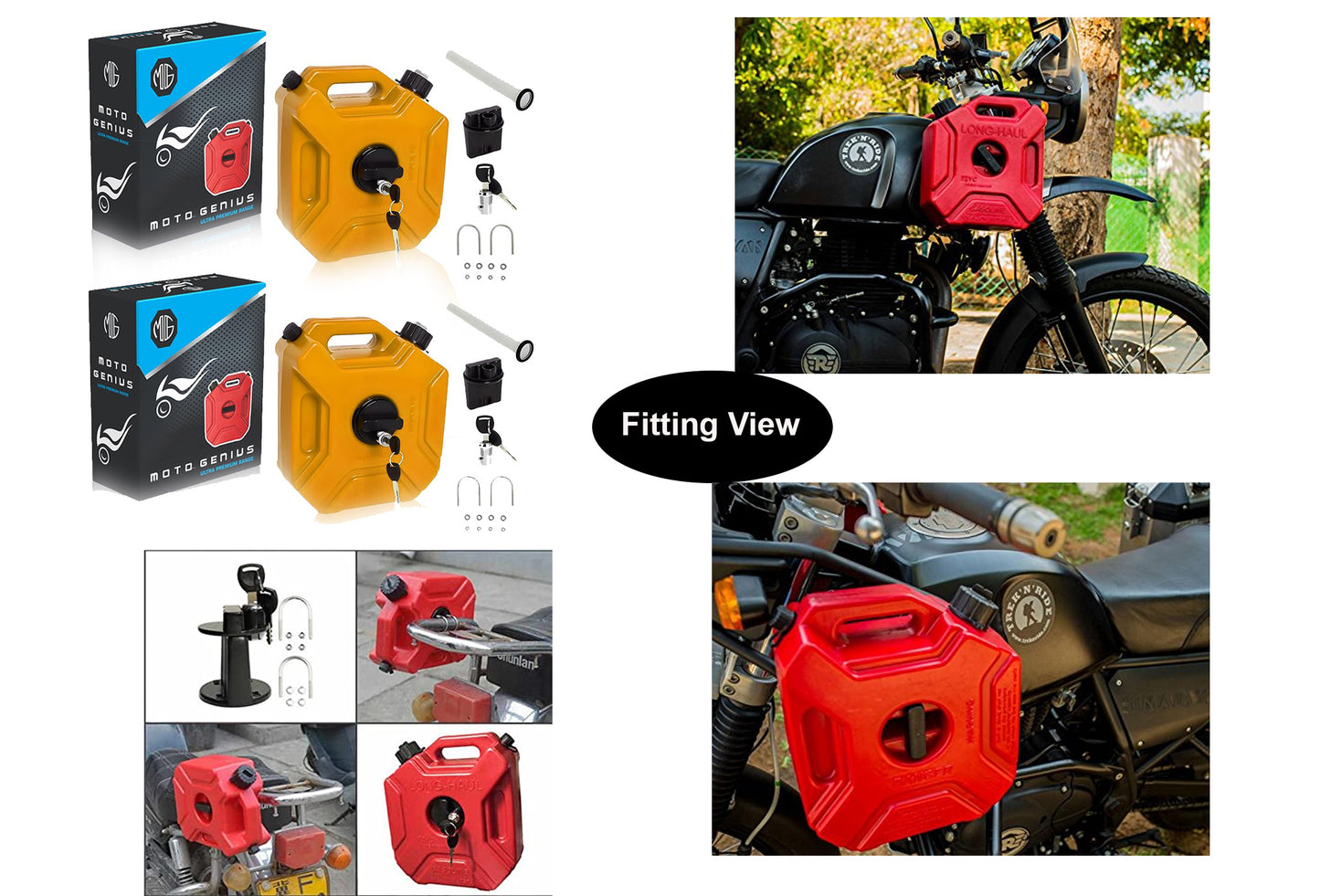 Universal 5 Liter Fuel Jerry Can With Clamp and Cap 1 Pair Yellow For Universal Motorcycle Fuel Container Heavy Duty construction for Petrol/diesel/kerosene Storage