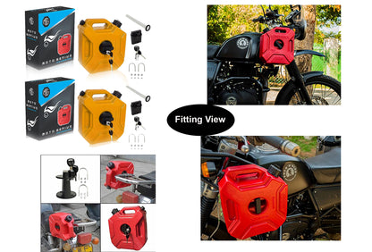 Universal 5 Liter Fuel Jerry Can With Clamp and Cap 1 Pair Yellow For Universal Motorcycle Fuel Container Heavy Duty construction for Petrol/diesel/kerosene Storage