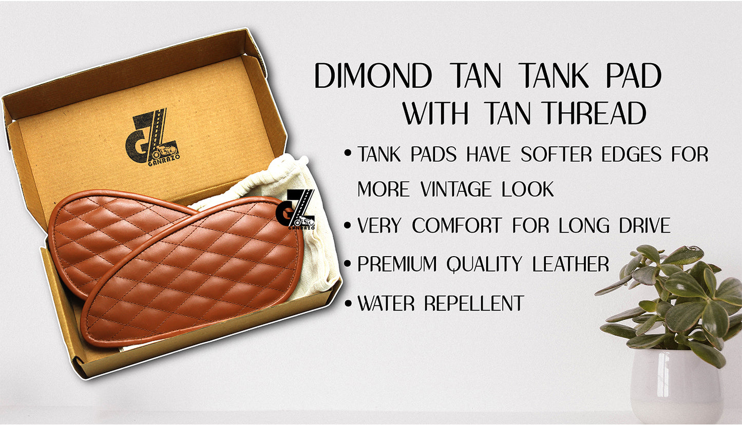 Leather Dimond Tan Tank Pad with Tan Thread Genuine Leather for Royal Enfield Interceptor 650