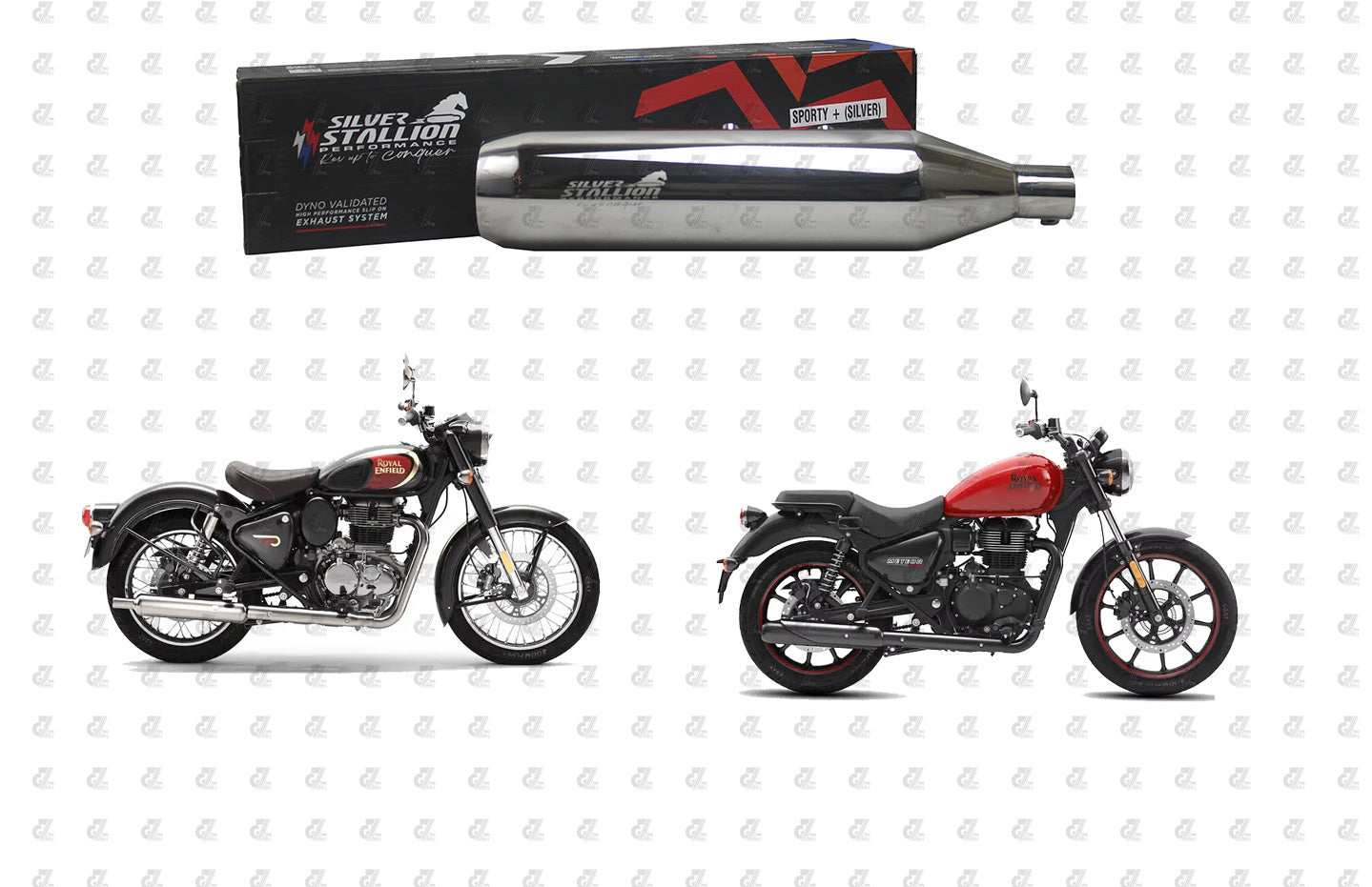 Silver Stallion Performance Silencer Exhaust  Sporty Silver Color For Royal Enfield Meteor & New Classic 350