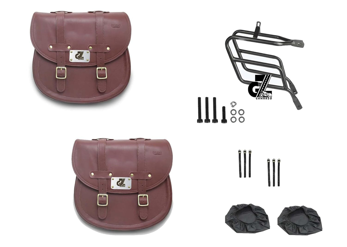 Genuine Leather Saddle Bag with Saddle Stay Pair for All Meteor 350