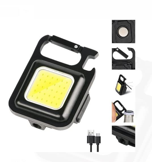 Cob Keychain Work Light -Keychain Flashlights,  Mini Flashlight Keychain with Folding Bracket Bottle Opener and Magnetic Base