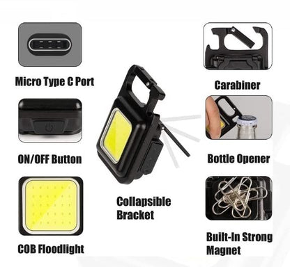 Cob Keychain Work Light -Keychain Flashlights,  Mini Flashlight Keychain with Folding Bracket Bottle Opener and Magnetic Base