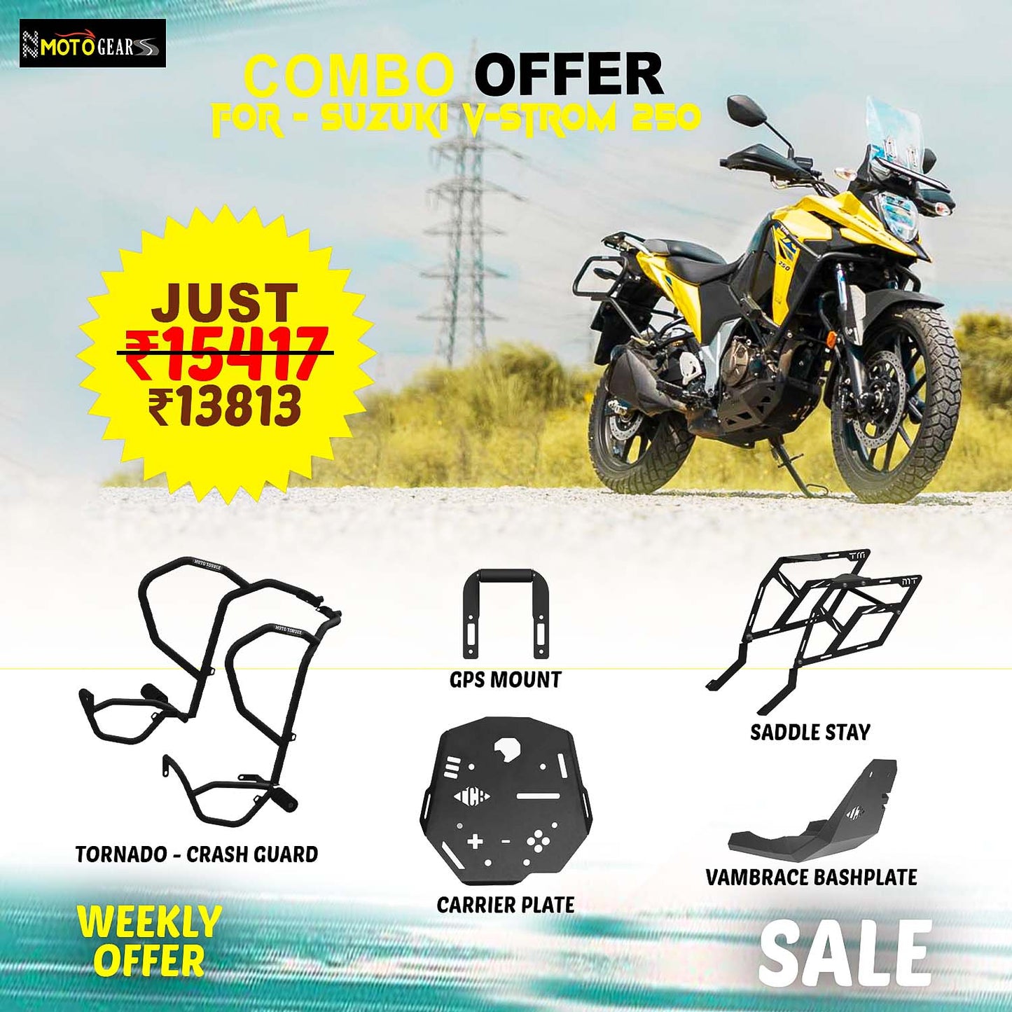 Tornado Crash Guard Combo Pack Of 5 Pcs For Suzuki V Strom SX 250