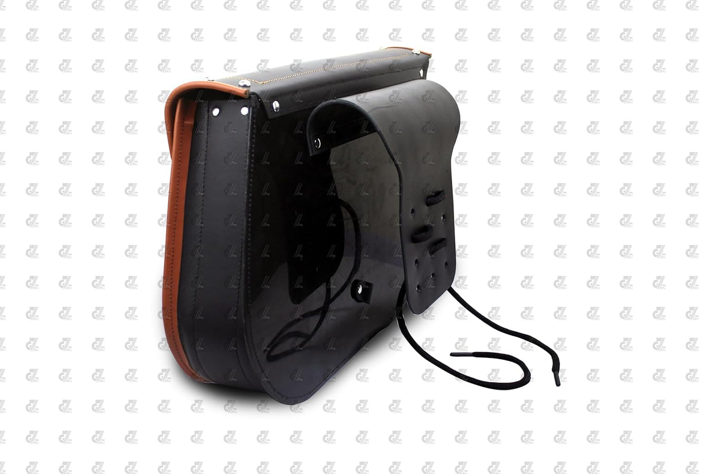 DOM Leather Bag Black with TAN Color Pair Left & Right Side Universal Motorcycle