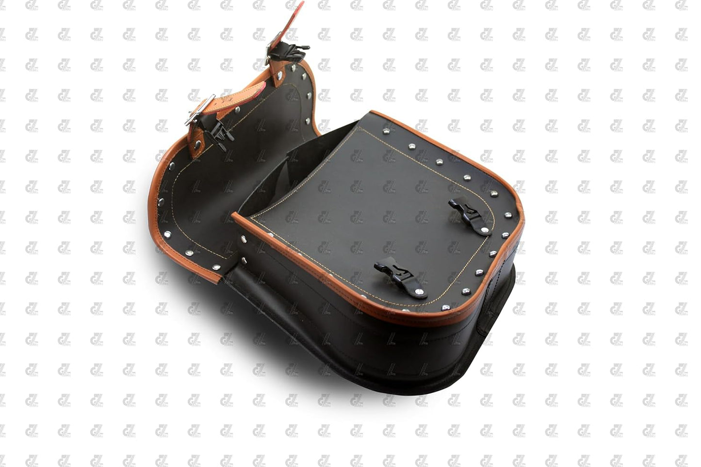 DOM Leather Bag Black with TAN Color Pair Left & Right Side Universal Motorcycle