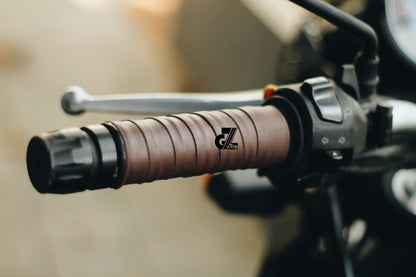 Dark Brown Leather Sticker Head Lamp X Perforated & Handgrip Straps Pair Fit For Royal Enfield Super Meteor,Continental Gt,Interceptor,Classic 650, Bear 650
