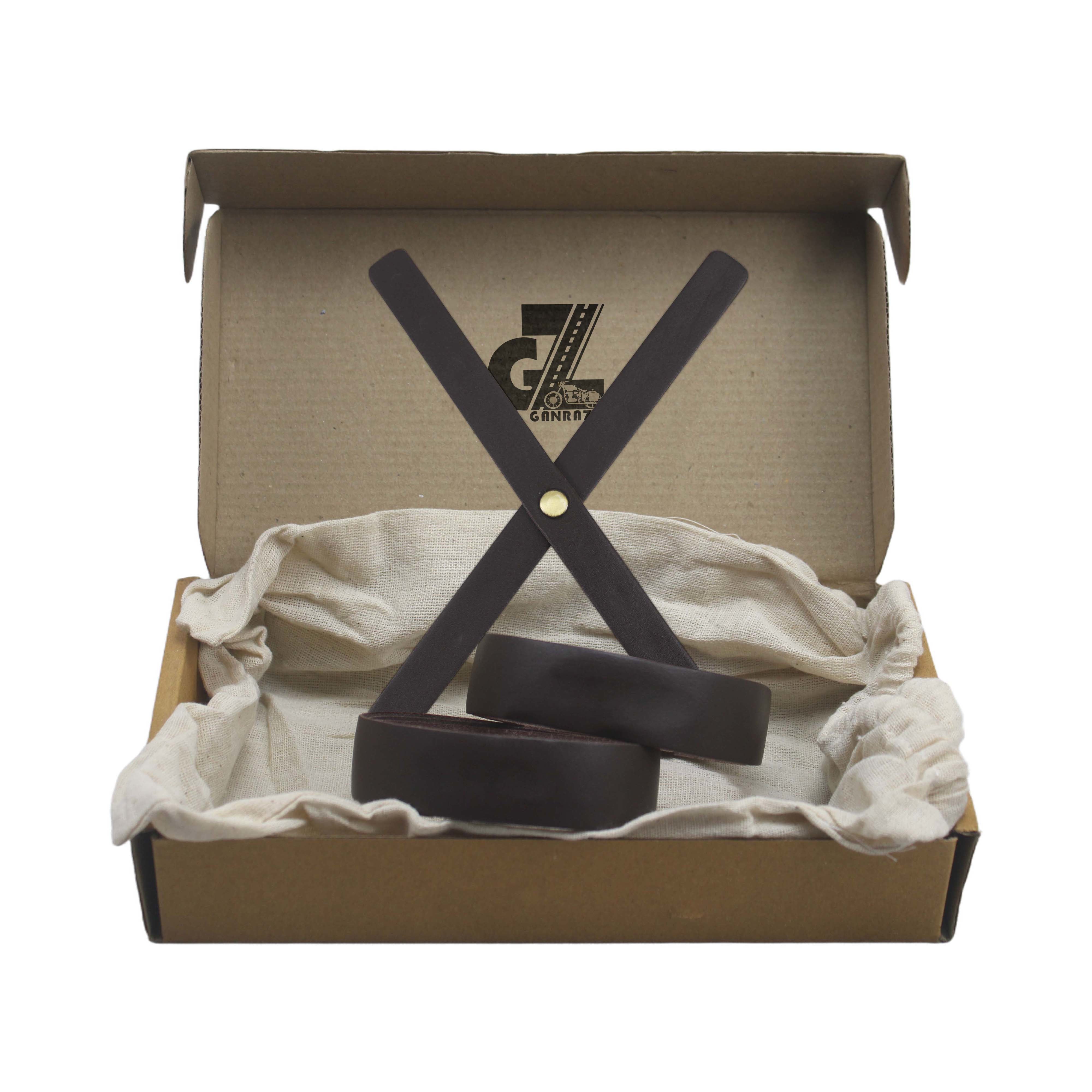 Dark Brown Leather Sticker Head Lamp X & Handgrip Straps Pair Fit For All Royal Enfield Motercycle