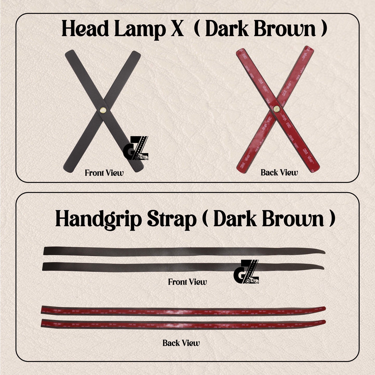 Dark Brown Leather Sticker Head Lamp X & Handgrip Straps Pair Fit For Triumph Speed & Scrambler 400