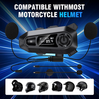 EDYELL A1 FM Radio Motorcycle Bluetooth Headsets, Smart LED Display Helmet Bluetooth, HD Calling and HiFi Music, IP67 Waterproof Helmet Headset, Compatible with All Helmets