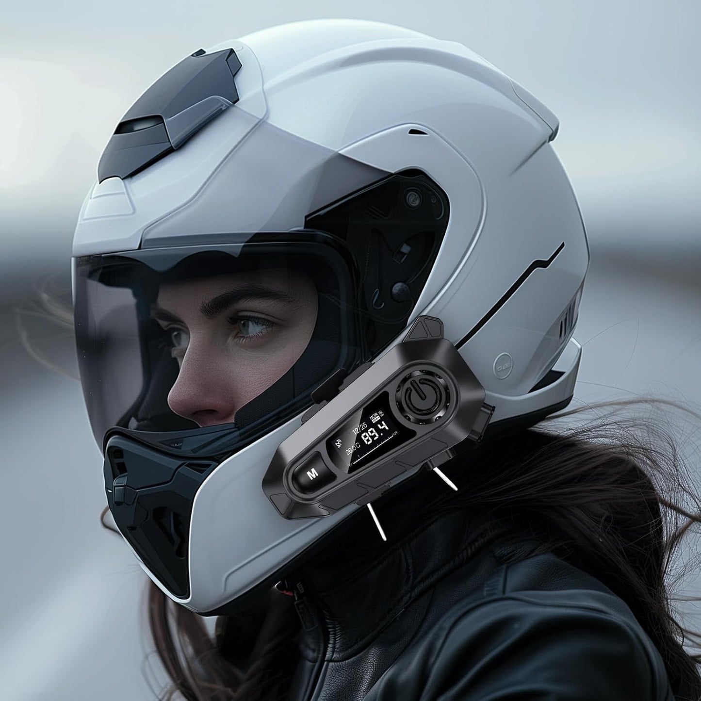 EDYELL A1 FM Radio Motorcycle Bluetooth Headsets, Smart LED Display Helmet Bluetooth, HD Calling and HiFi Music, IP67 Waterproof Helmet Headset, Compatible with All Helmets