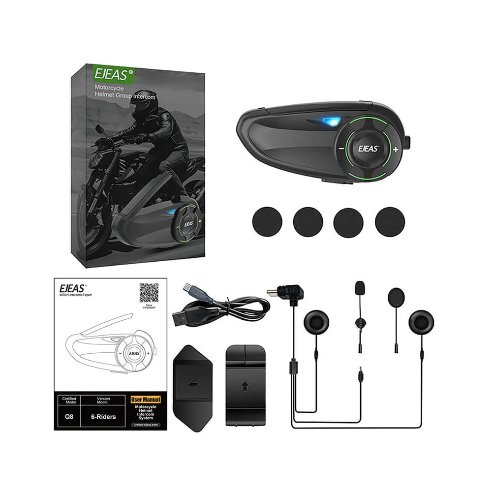 EJEAS Q8 Motorcycle Helmet Mesh Intercom, 6 Riders Group Talking at The Same Time