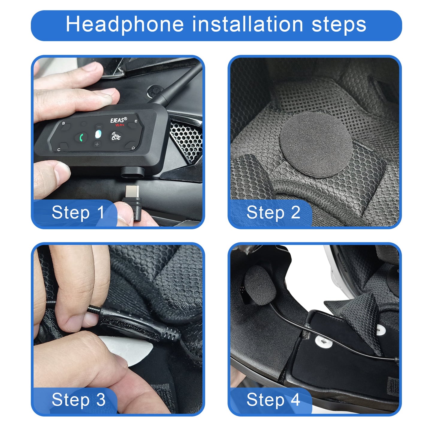 EJEAS V6 Pro Helmet Intercom Communication System V6 Motorcycle Bluetooth On Ear Headphones Connect Up to 6 Riders