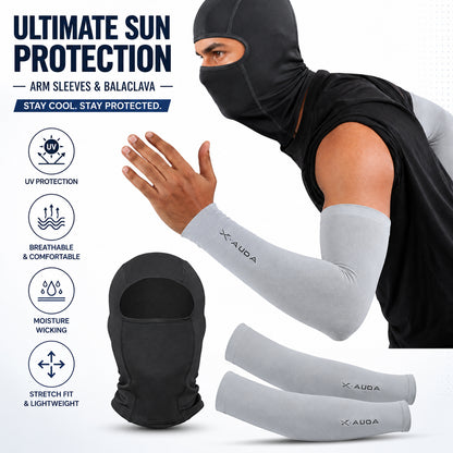 Balaclava & Arm Sleeves Black & Grey For Men & Women Full Face Mask for Bikers Helmet Liner & Head Cover Breathable Mask for Motorcycle Riding & Cycling