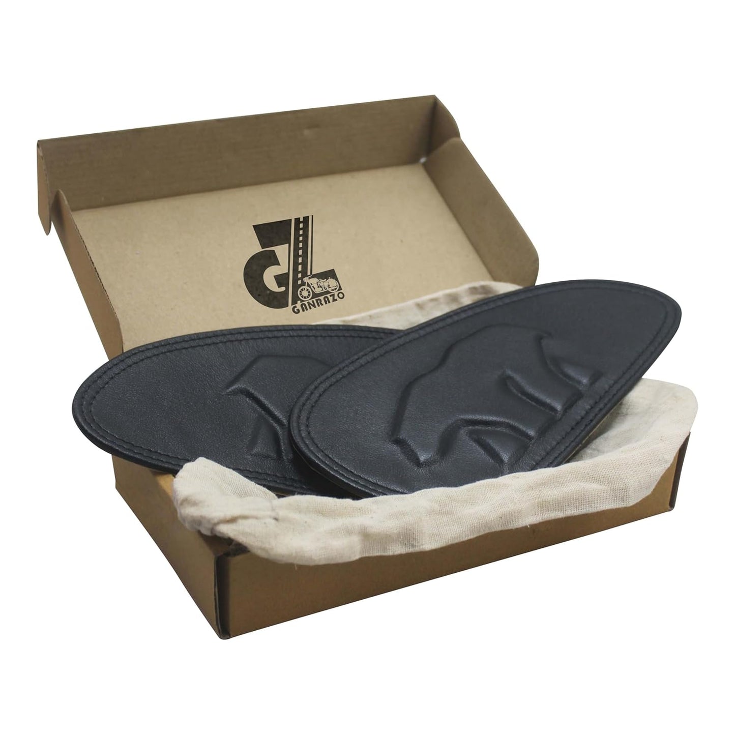 Genuine Leather Black Tank Pads Combo Headlight X & Handgrip Straps Dark Brown Compatible with Royal Enfield Bear 650